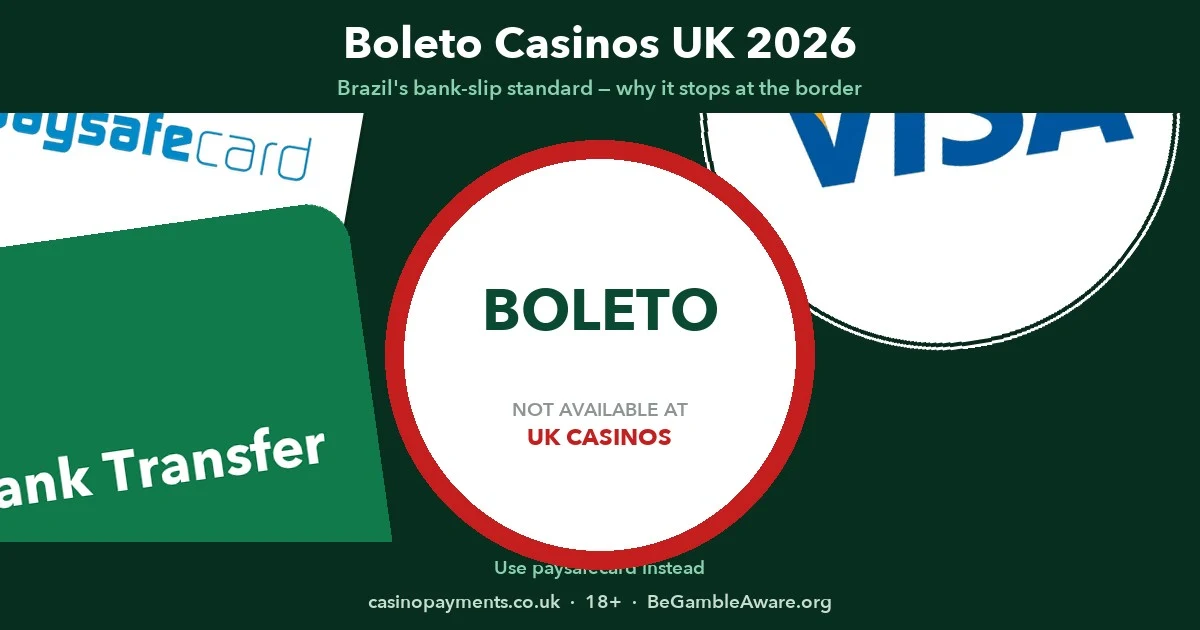 Boleto casinos UK 2026 — why Brazil's cash-voucher bank-slip standard stops at the border, with paysafecard as the UK equivalent