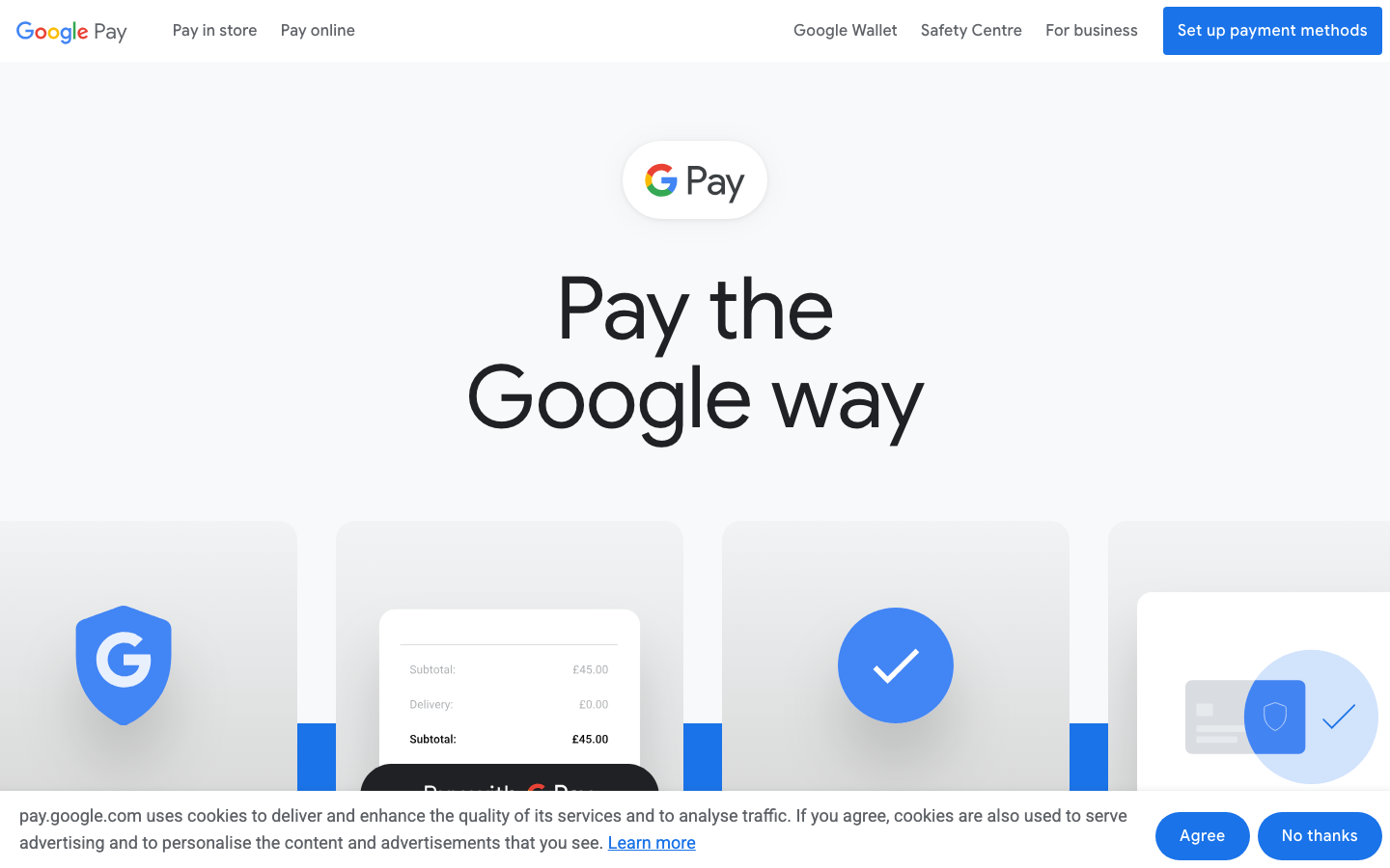 Screenshot of pay.google.com official UK homepage