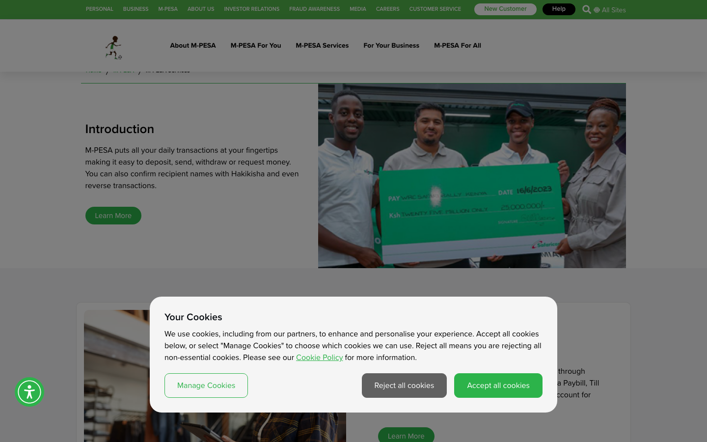 Screenshot of safaricom.co.ke official M-PESA page