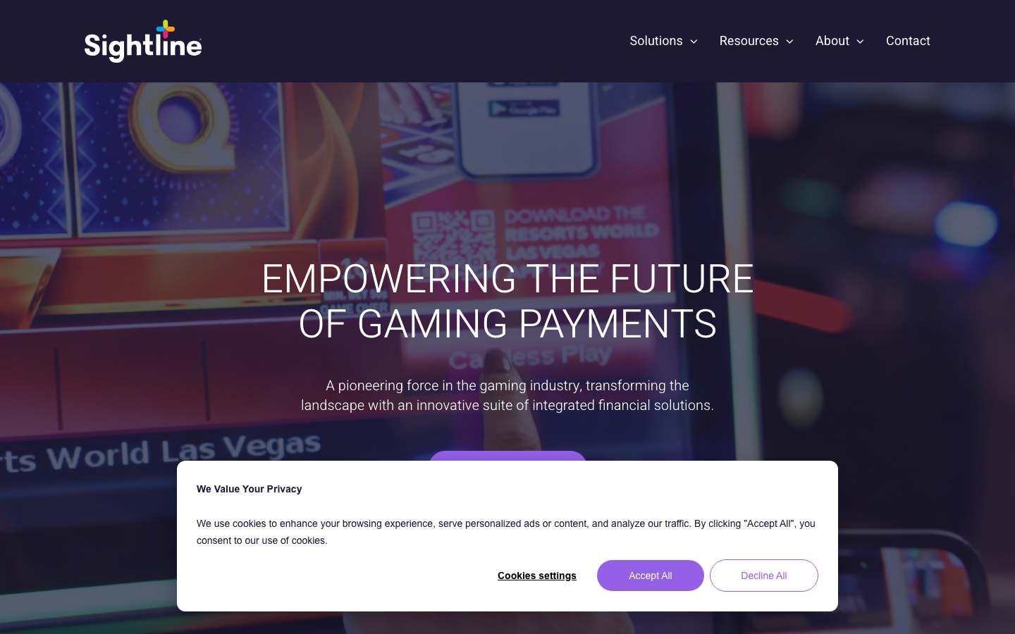 Screenshot of sightlinepayments.com official homepage, operator of Play+