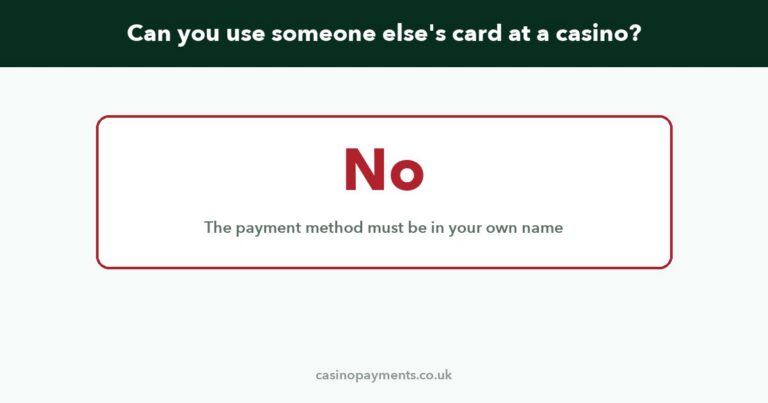 Answer panel showing that a casino payment method must be in the account holder's own name