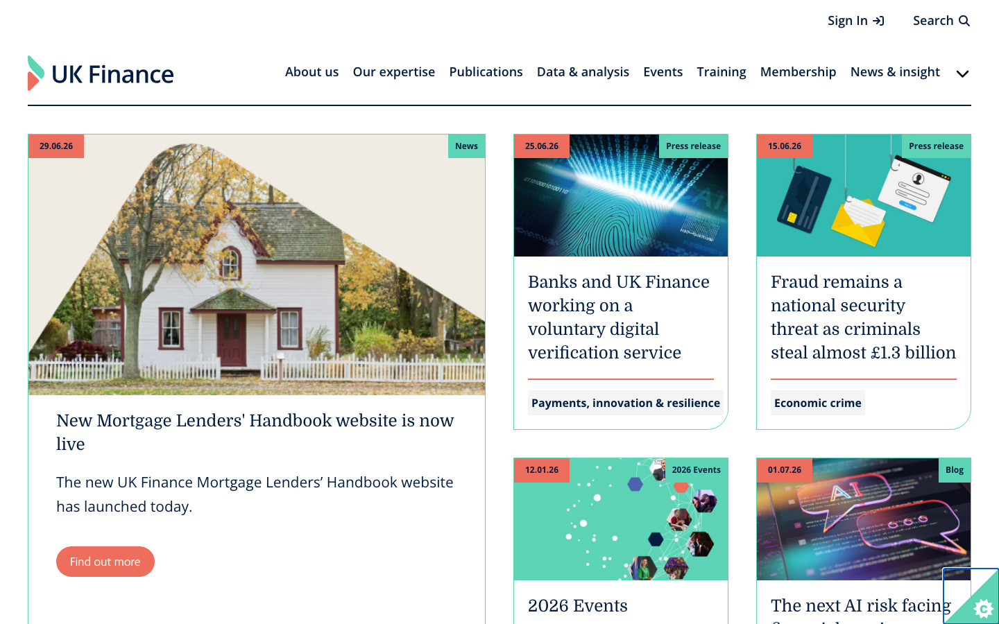 Screenshot of ukfinance.org.uk official homepage