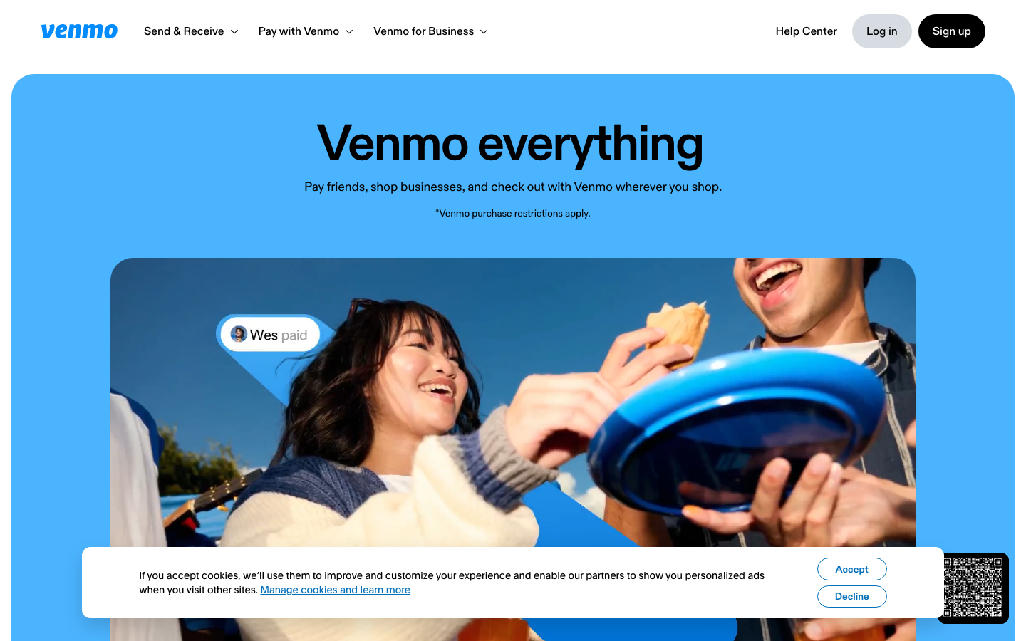 Screenshot of the official Venmo homepage